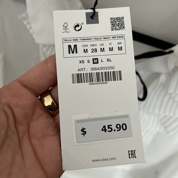 Zara White Tie Neck Blouse - Picture 3 of 3